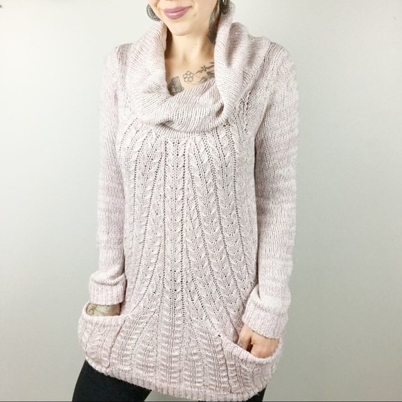 cowl neck cable knit tunic knitwear